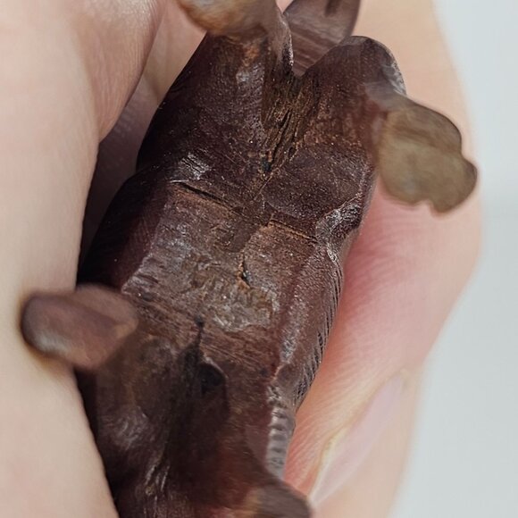 Handcrafted Wooden Goat Figurine Carved Miniature Dark Wood Signed - Picture 10 of 10